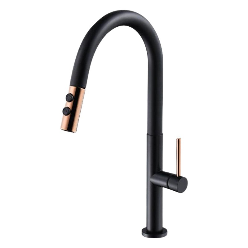 Grifo de extracción de cocina de cobre nórdico transfronterizo, fregadero frío y caliente, lavabo de verduras, grifo de lavabo de comercio exterior negro