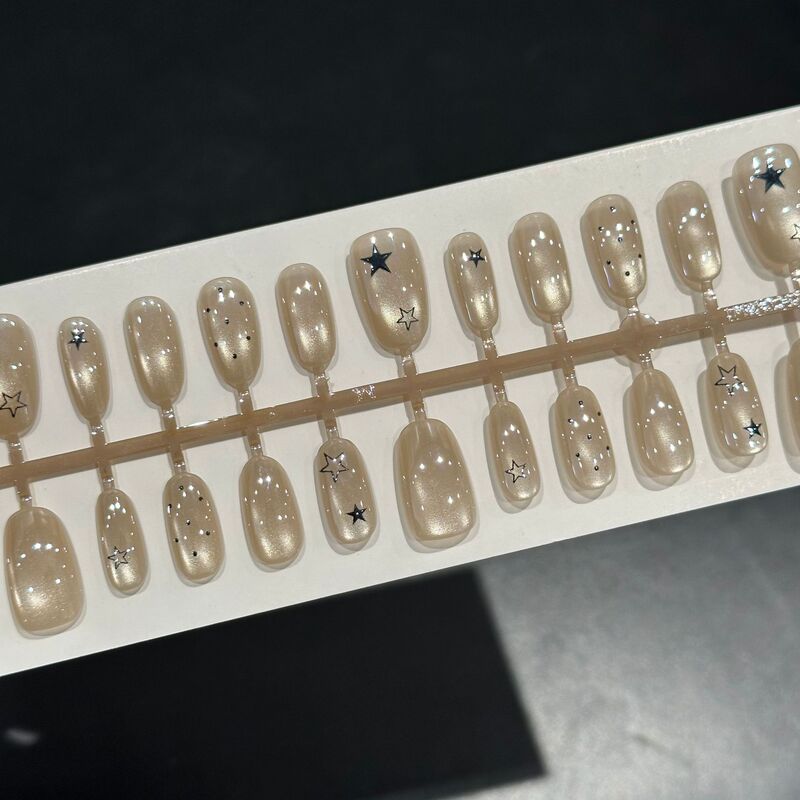【Electroplating】30-Piece Detachable Star-Shaped High-End Nail Stickers Wholesale, Cat-Eye Effect, Brightening Effect, Wearable Nail Spray