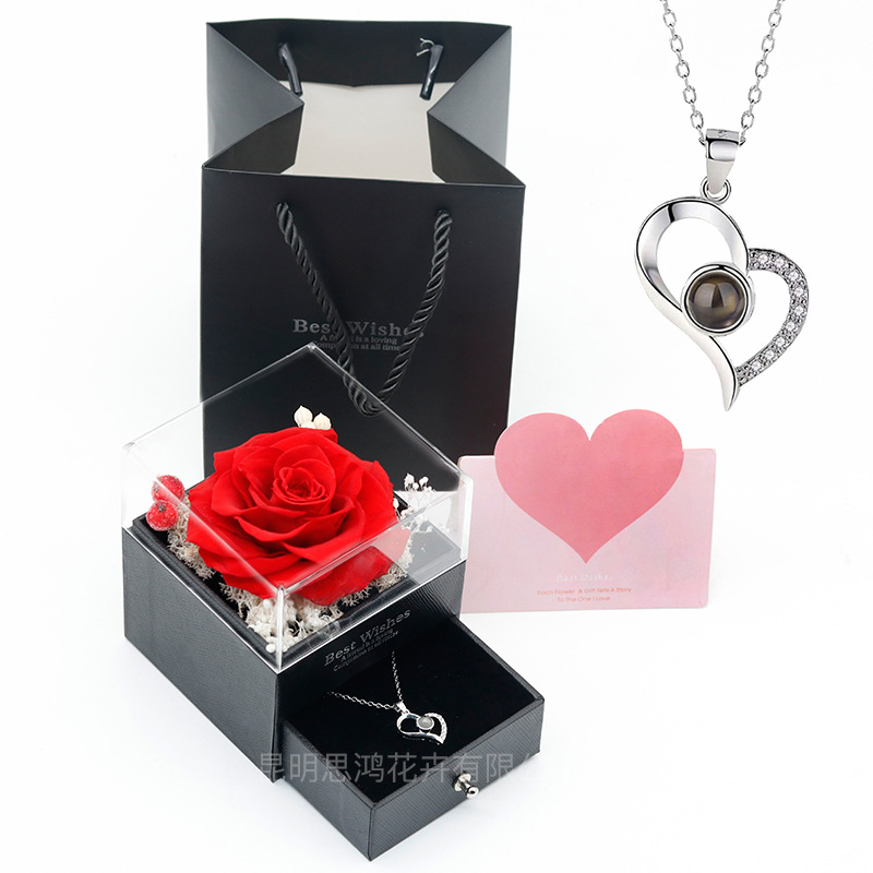 Caja de regalo de joyería con luz, rosa de flor real eterna, para el Día de San Valentín y el Día de la Madre, venta al por mayor transfronteriza de Amazon.