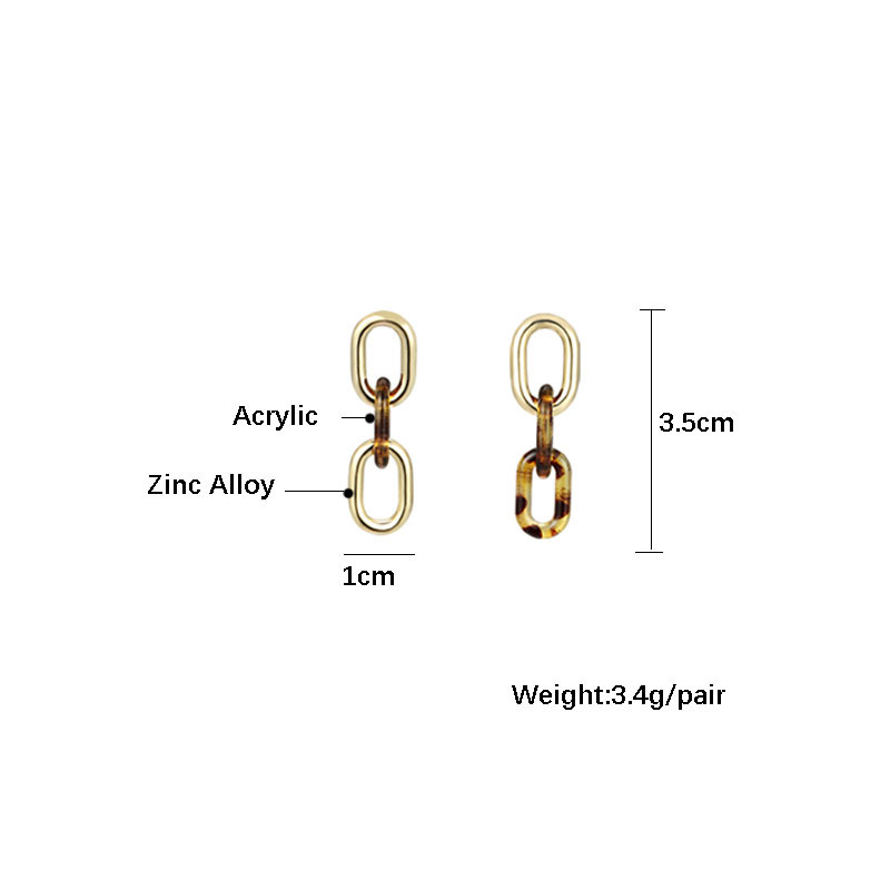 5g Weight No Inlaid Inlay Material Retro Amber Color Acrylic Metal Leopard Print Asymmetric Chain Earrings