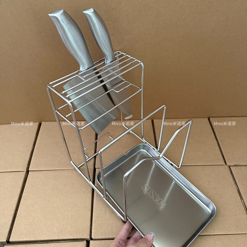 Minojia 304 ステンレス鋼ナイフホルダーキッチン包丁収納ラック家庭用厚みのあるまな板ラックナイフ一体型排水|undefined