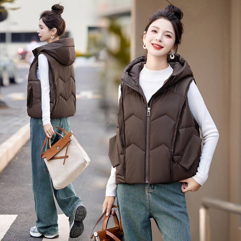 estudiantes chaleco de algodón para mujeres 2024 nuevos productos corto encapuchado multi-combinante grueso coreano delgado chaqueta caliente image 3