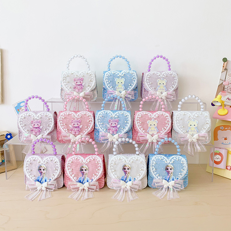 Children's Pearl Handbag Frozen Elsa Princess Girls' Crossbody Bag Lace Mini Bag