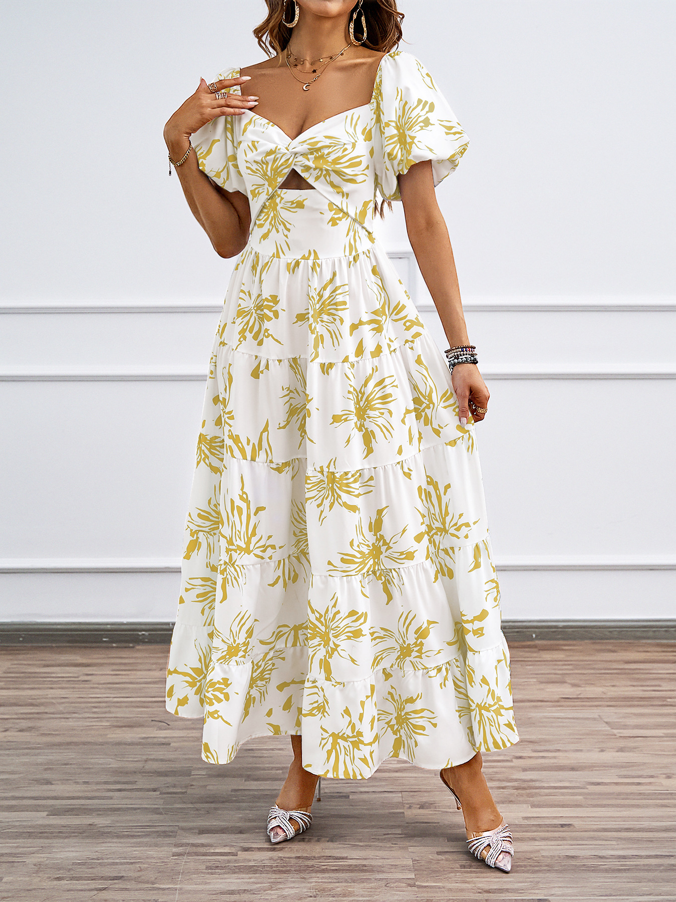 455g Weight Maxi Long Dress Dress Length Type Short Sleeve Sleeve Length Swing Dress Dresses Type Puff Sleeve Sleeve Type Polyester Fabric Type High Waist Waist Line Holiday, Daily Occasion Off Shoulder Neckline Regular Fit Fit Type Color Block, Painted Flower Pattern Summer Season Women's Gender Printing Design Elegant, Streetwear Style Wholesale Women's Elegant Streetwear Printing Color Block Painted Flower Holiday Daily Off Shoulder Short Sleeve Swing Dress 20