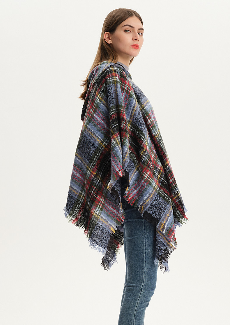 Unisex Sjaal Lente en winter lus garen dubbel geruite capuchon cape over sjaal_voghion.com