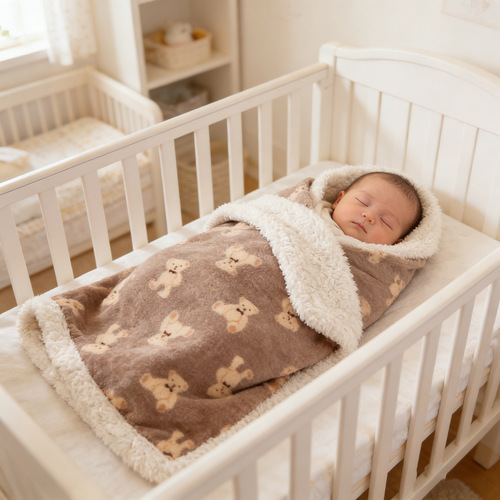 Newborn autumn and winter hemmed blanket for baby, double-layer thick flannel lamb velvet cover blanket, children's blanket, trolley blanket, blanket