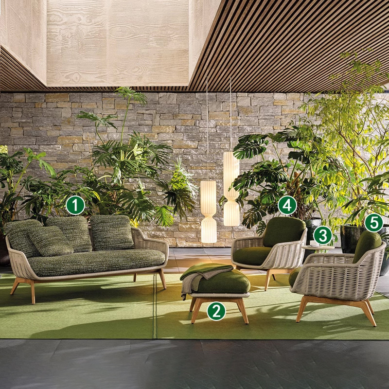 Sofá al aire libre patio de teca silla de ratán balcón villa hotel al aire libre aleación de aluminio nórdico tejido de ratán combinación impermeable