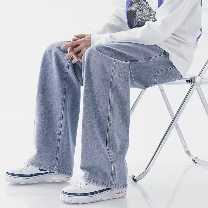 Autumn Plus-Size Wide-Leg Jeans Men's Casual Long Pants Trendy Hong Kong Style Men's Straight-Leg Jeans