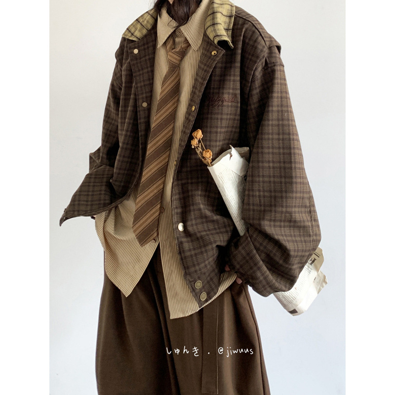[18 yuan off for first 8 orders] Brown plaid jacket
