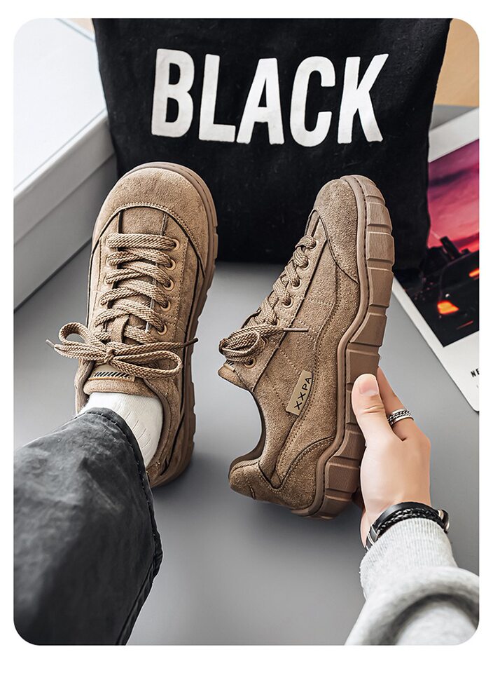 Giày sneaker nam cổ thấp form rộng mũi tròn, đế dày 3 cm, phong cách retro, cỡ lớn — 5018 Kaki, 5018 màu lạc đà, 5018 màu đen chi tiết 17