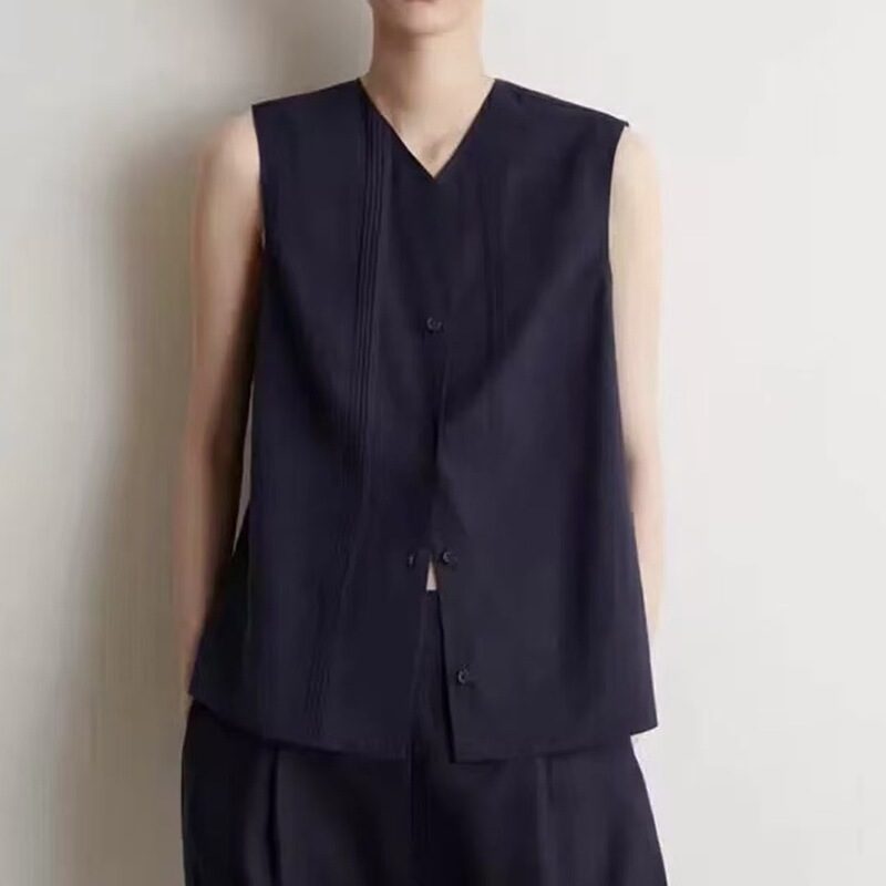 Cs Women's Casual Style Sleeveless Shirt Vest Top Navy Blue 2026 Summer New Product 1334578001