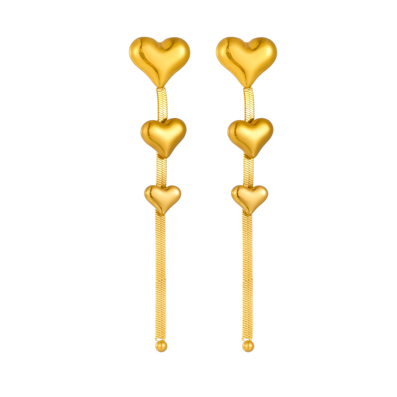 Heart Shape Pattern Women's Gender 1 Pair Elegant Heart Shape Titanium Steel Drop Earrings
