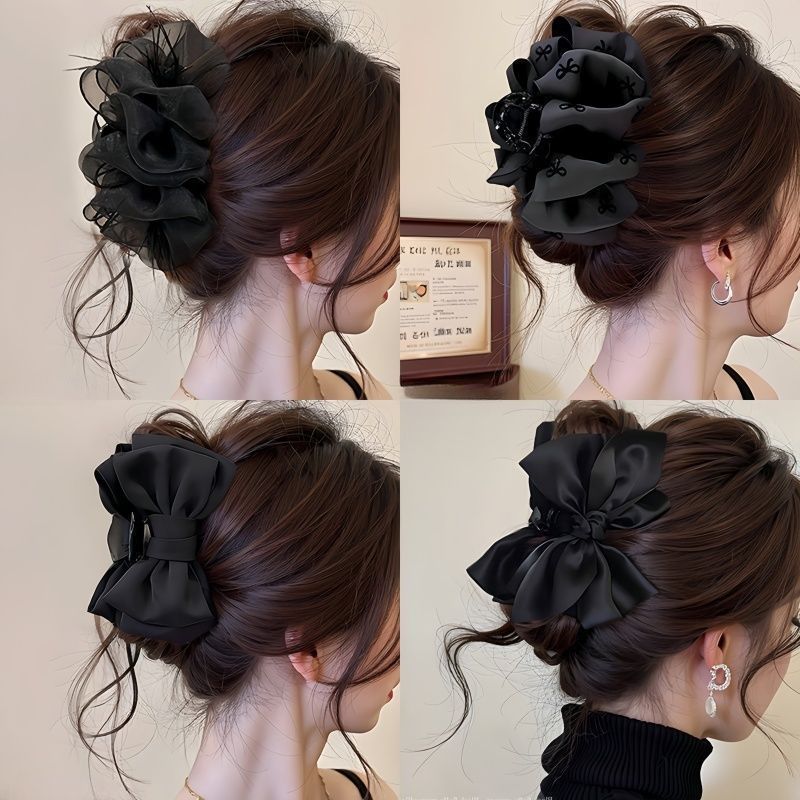 Clip de abrazadera de arco de satén negro detrás de la cabeza grande tiburón clips princesa clip de cabello red tarjeta de cabello rojo adornamiento para el cabello explosivo