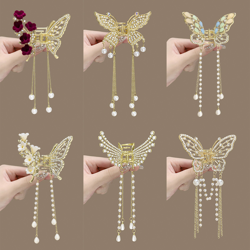 Metal Butterfly Hairpin for Women, High-End and Elegant, Half-Tied Hair Tassel Pendant Hair Accessory, New Style Hairpin for the Back of the Head