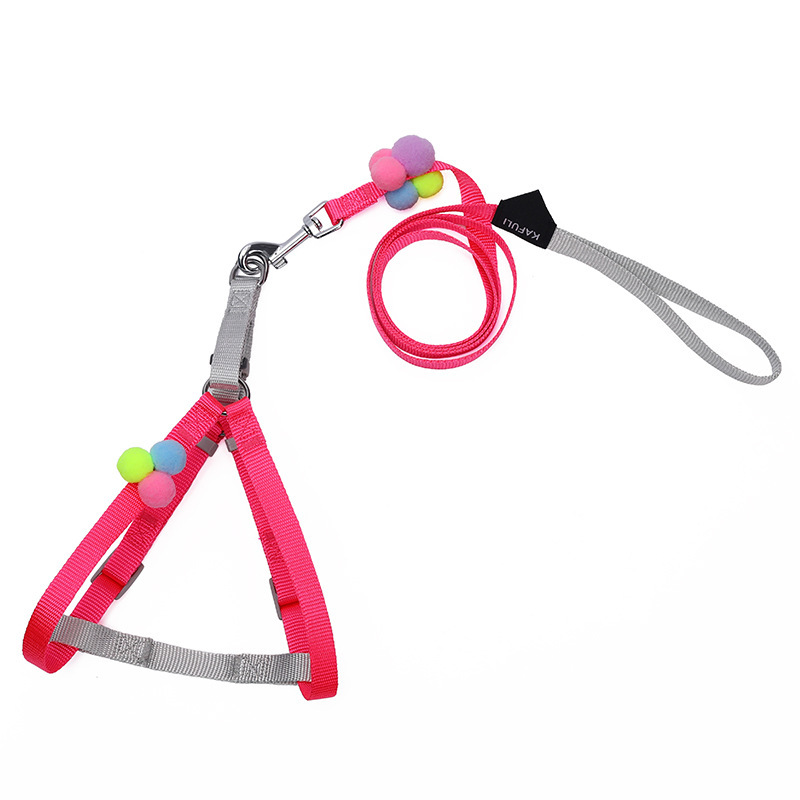 Cuerda de tracción para gatos, correa para el pecho, anti-liberación, cuerda para gatos, linda bola de pelo, especial para salir, ajustable para todas las estaciones