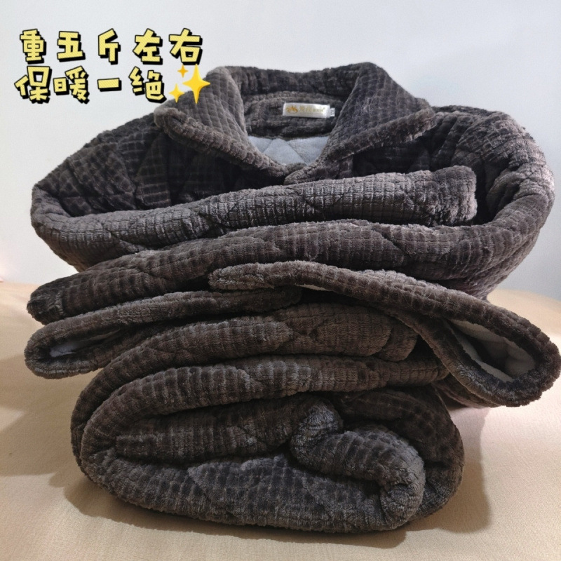 겨울 두꺼운 초대형 코튼 파자마 아버지의 마름모꼴 두꺼운 남자의 따뜻한 코튼 패딩 재킷 자수 세트