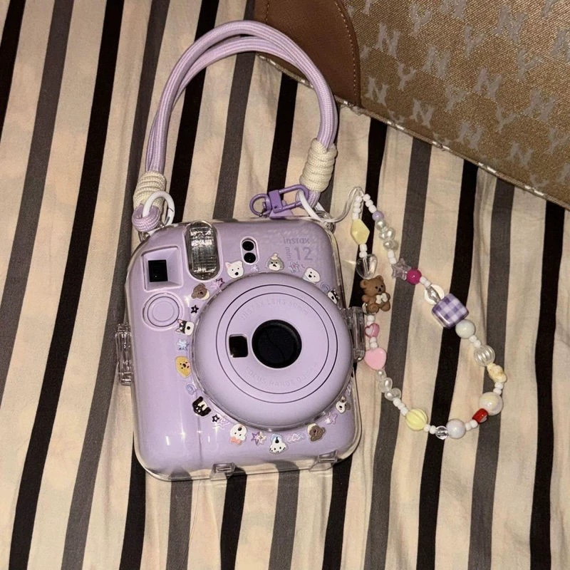 [Прозрачный чехол mini12/11] кристаллический чехол instax, жесткий защитный чехол для камеры Polaroid, модная цепочка