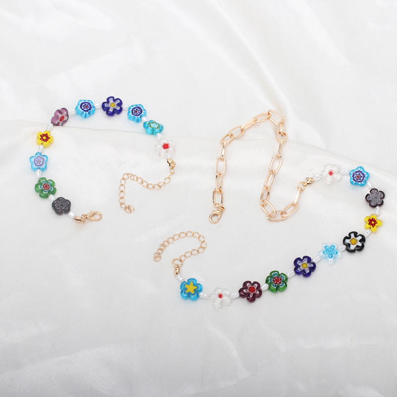 Fashion Color Flower Necklace Bracelet Combination Set display picture 3