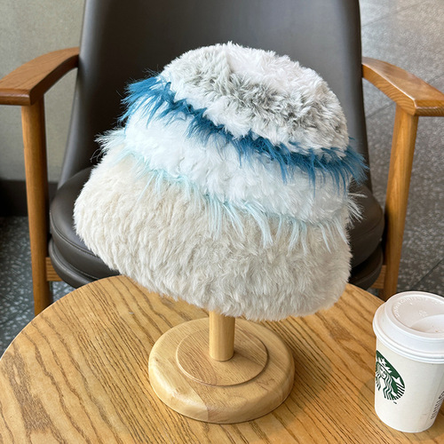 Internet celebrity plush atmosphere basin hat for girls in winter thickened warm bucket hat Korean version soft waxy woolen hat fisherman hat