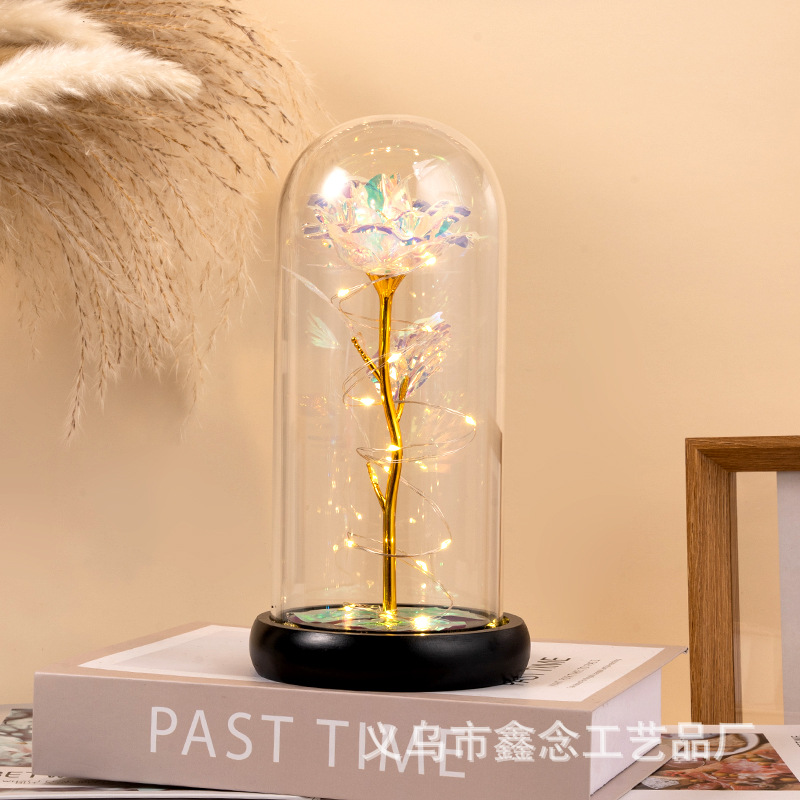 ✅永生玫瑰花玻璃灯罩七夕情人节礼物地摊创意礼物批发金箔花花束