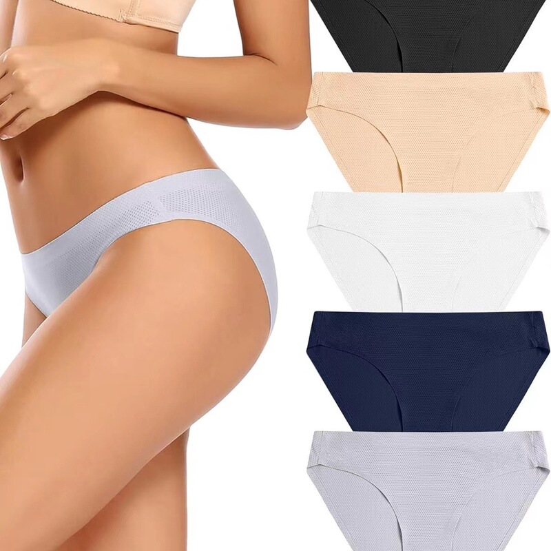 European and American Foreign Trade Amazon Aliexpress Popular Breathable Hole Ice Silk Thong Full Hip Bikini Briefs