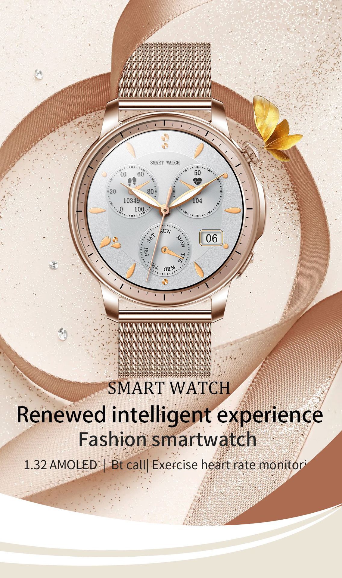 New V65 smartwatch, AMOLED screen, waterproof, smart reminder, Bluetooth, sports watch, ladies' bracelet full figure