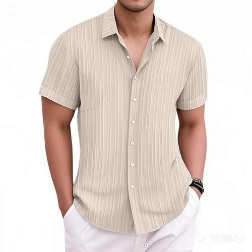 Men's Western Brocade Striped Tailored Short-Sleeve Shirt Best Seller Amazon Men's Casual Wear