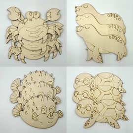 木质海洋五星海豚木片儿童DIY手绘木制绘画涂鸦海洋木片跨境批发