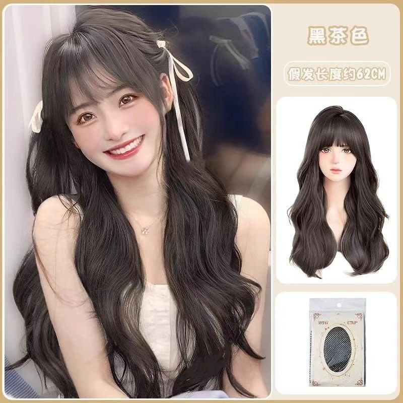 [brown black] machine-made bangs with big waves