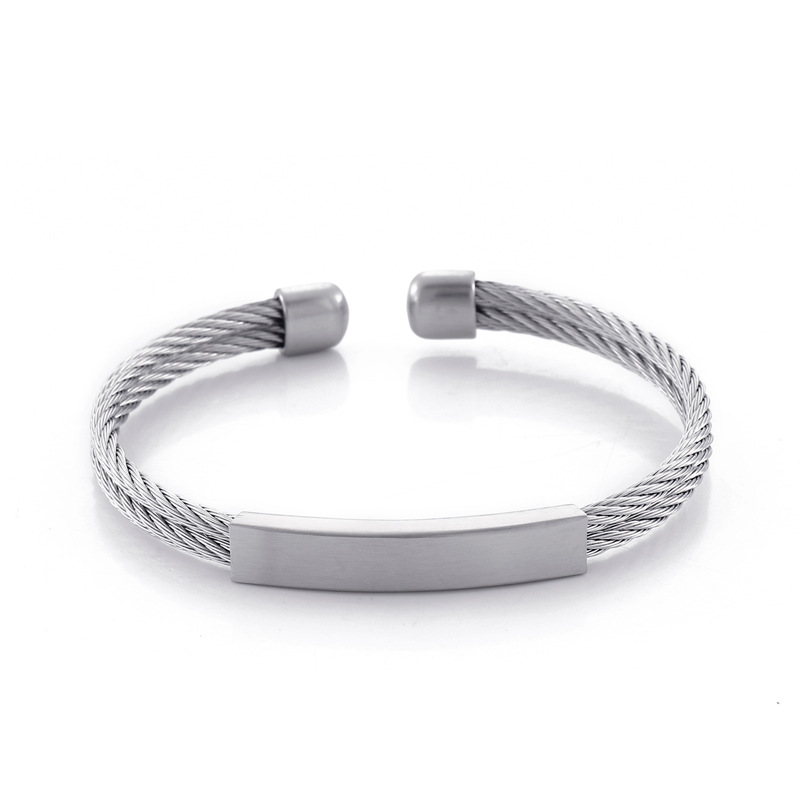 Fashionable Men's Simple Wire Rope Twist Twist Open Bracelet Stainless Steel Open Bracelet