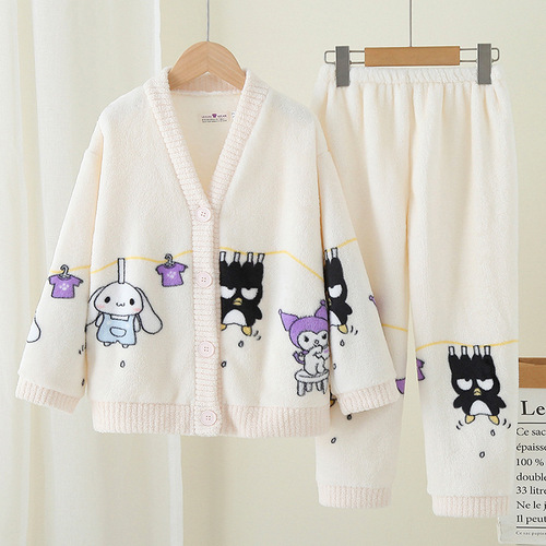 Children's Pajamas Girls Winter Coral Fleece Thick Princess Middle and Large Girls Flannel Teen Student Home Clothes