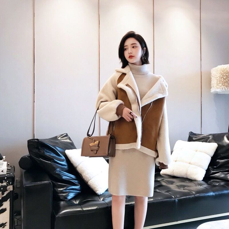 毛皮一体羊の小毛コート女性秋冬の新型は保温を厚くしてゆったりしています。|undefined