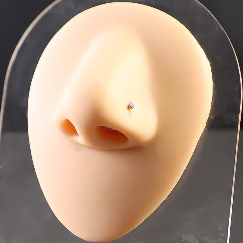 F136 Pure Titanium Alloy Hook Opal Side Nose Body Piercing Jewelry Ear Stud 20G 0.8mm Thin Rod_voghion.com