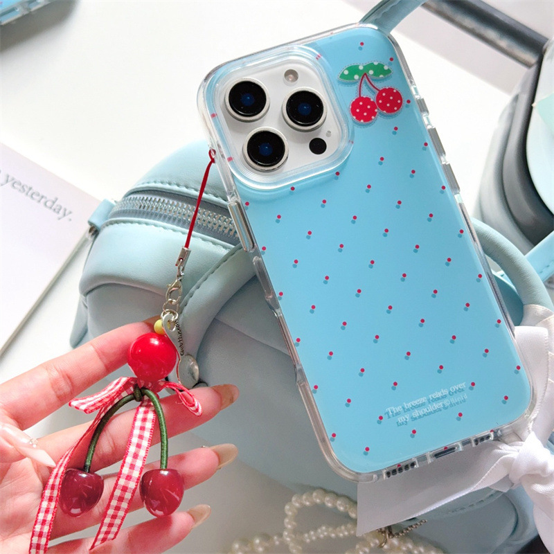 Coreano en cereza simple de lunares para iPhone15ProMax/16 funda para teléfono móvil Apple 13/14 femenino 16 yuanes