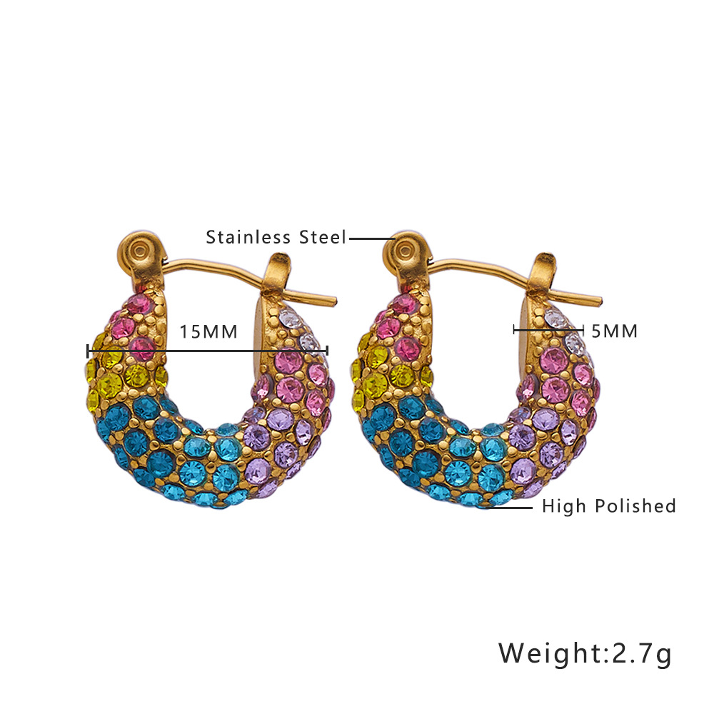 1 Pair Ig Style U Shape Plating Inlay Titanium Steel Zircon Earrings display picture 1