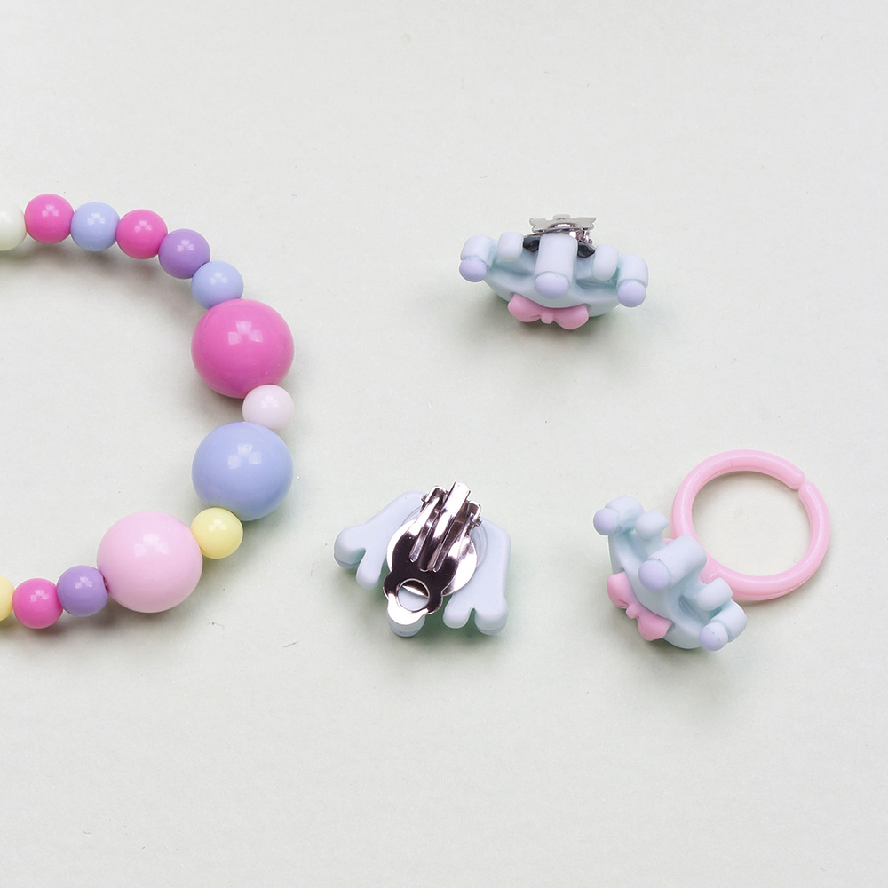 Cute Unicorn Crown Resin Beaded Rings Earrings Necklace 1 Set