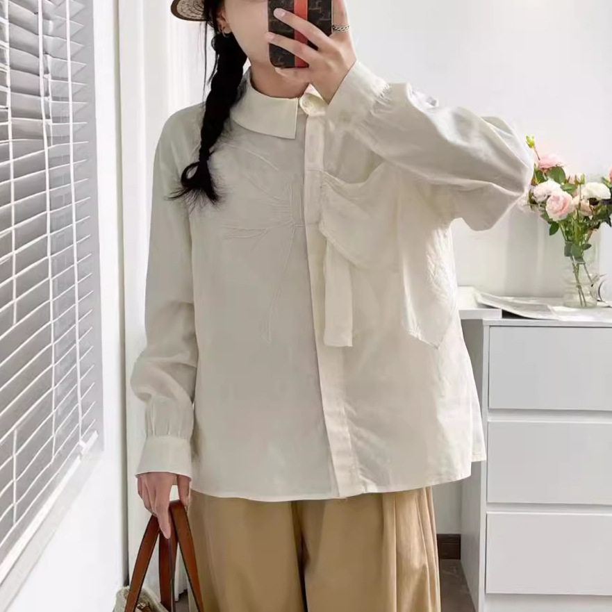 Autumn design elegant solid color shirt with bow for leisure