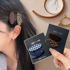 サイドクリップ、紺チェック柄前髪クリップ、気質ヒョウ柄韓国風ヘアピン、カモノハシクリップ、女性用ヘアピン