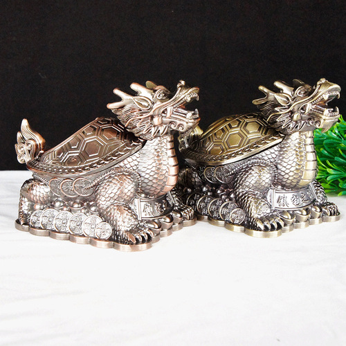 Dragon and Phoenix Cup Dragon Turtle Golden Toad Cornucopia Ashtray Metal Craft Ornament Office Gift Dragon Body Turtle Longevity and Health