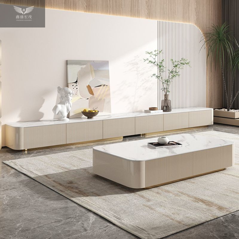 Nordic Rock Plate Light Luxury Modern Simple Lengthen TV Cabinet Coffee Table Combination Floor Cream Italian Style Large Apartment