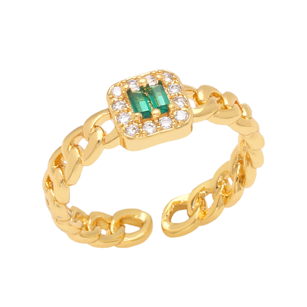 Simple Style Square Copper 18K Gold-plated Zircon Open Ring