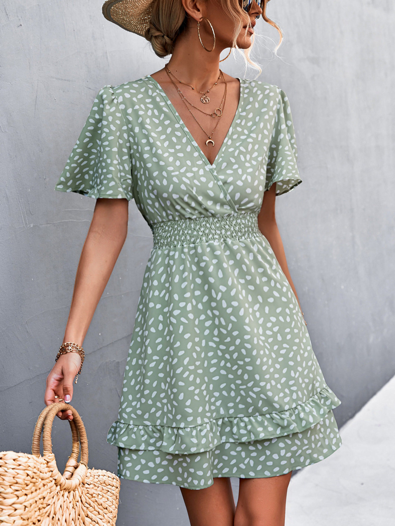 Elegant Women's V-neck Wrap Dress With Ruffle Sleeves For Summer_voghion.com