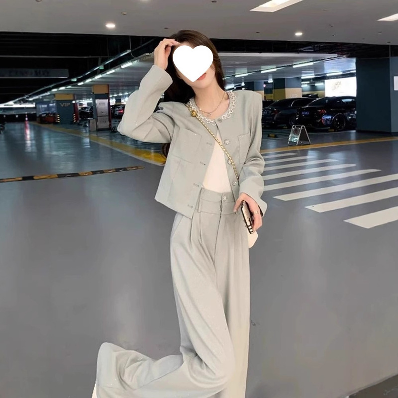 早秋穿搭一整套女装职业小香风减龄气质网红炸街阔腿裤两件套显瘦|undefined