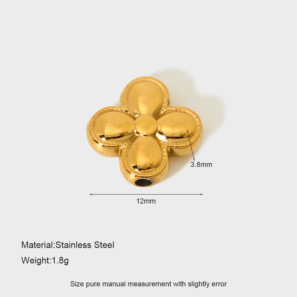 0.03µm-0.05µm Gold Plating Thickness PVD Coated Gold Plating Process 1 Piece 304 Stainless Steel Cross Four Leaf Clover Pendant Beads