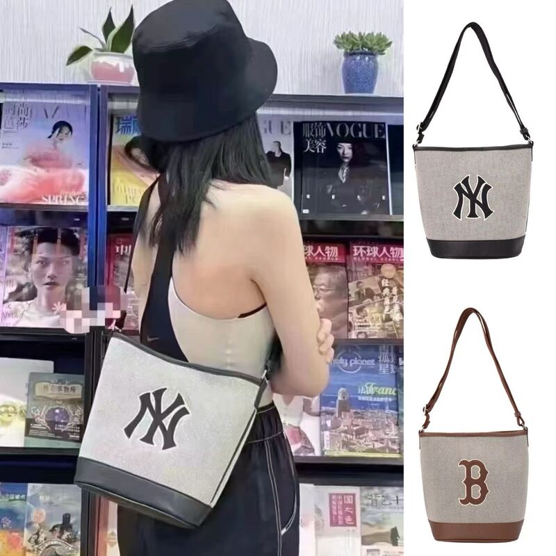 New Korean Mlb Bucket Bag, Single Shoulder Crossbody Bag, Trendy and Versatile, Suitable for Commuting and Casual Use, Large Capacity, Lightweight, College Style