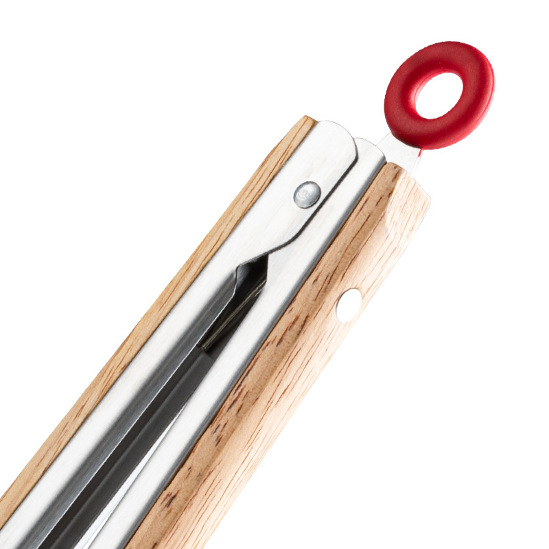 Customized mango de madera clip de alimentos de acero inoxidable clip de barbacoa filete pan ensalada clip de comida buffet herramientas de cocina