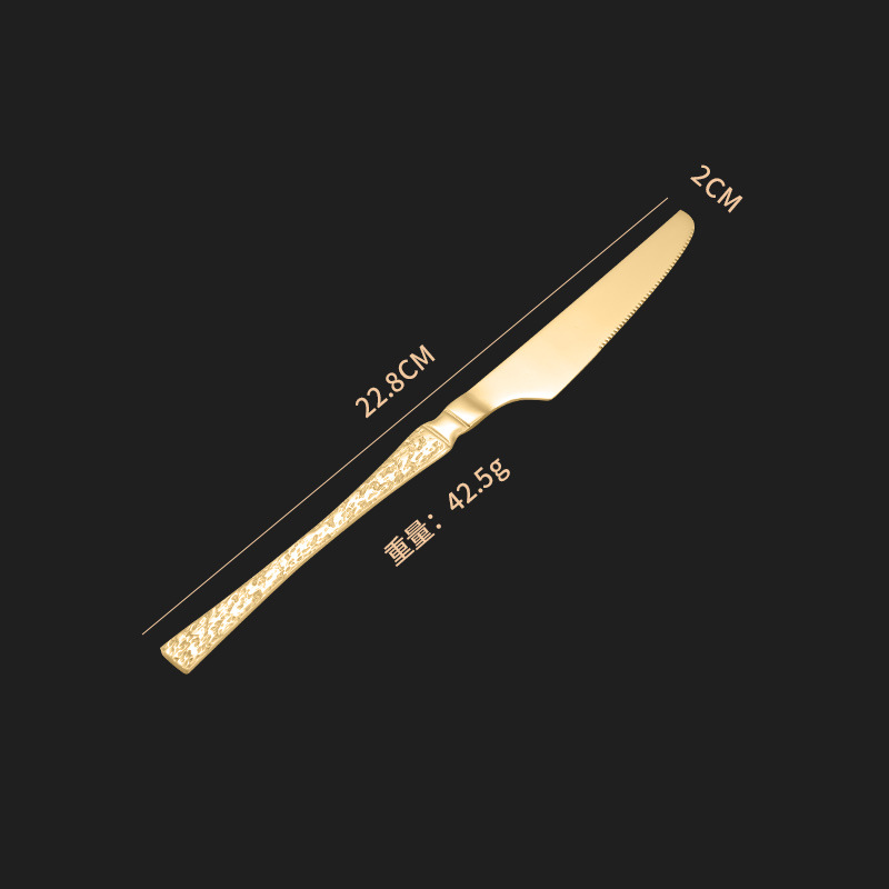 Acero inoxidable transfronterizo estampado de árbol pequeño cuchillo de cintura grueso cuchara cubiertos set martillo cuchillo de filete cuchara cubierta roja en línea