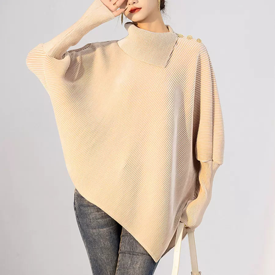 宽松显瘦褶皱套头衫女长袖不规则高级感独特秋季女装新款针织上衣