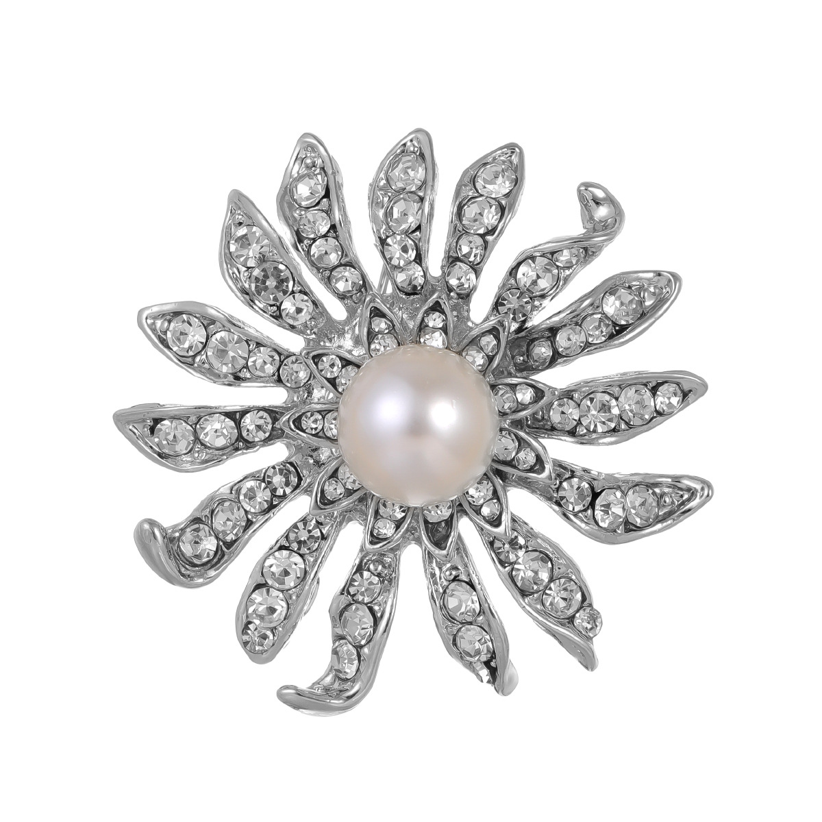 Small fragrant style high-end exquisite brooch flash diamond sunflower pearl pin fashion luxury suit corsage pin accessories