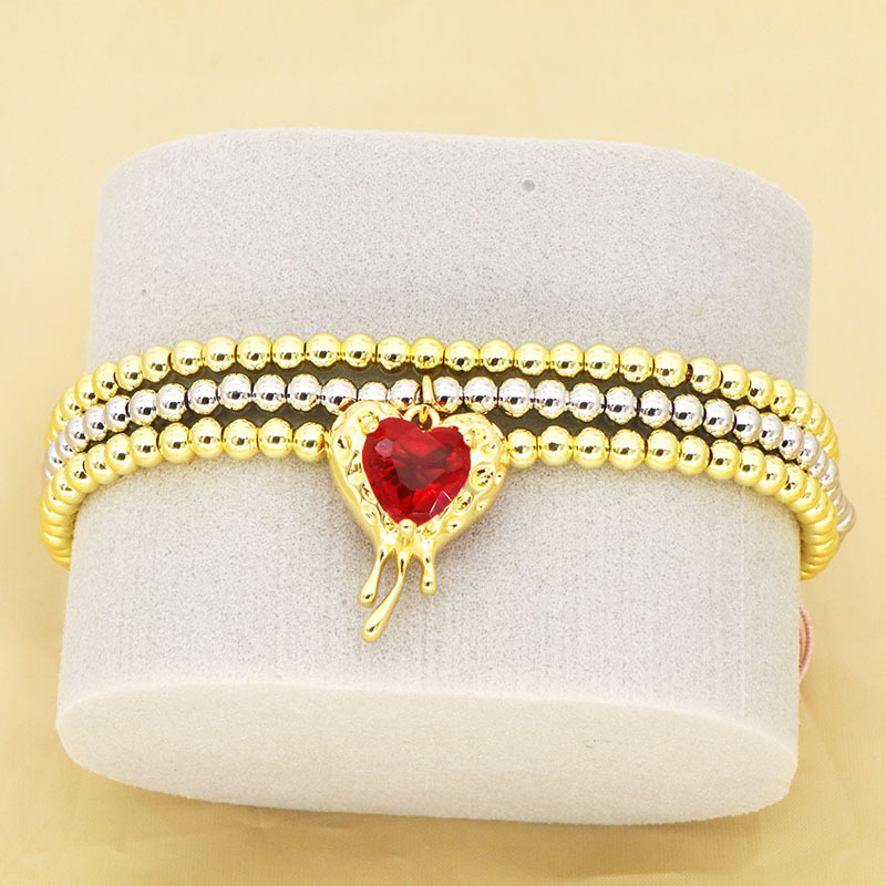 Heart Shape Pattern All Seasons Season Simple Style Heart Shape Zircon Rope Copper Beaded Bracelets Wholesale